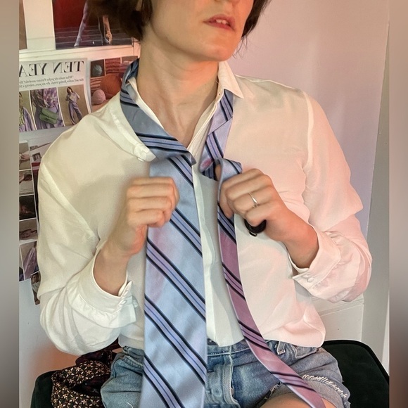 SILK and Polyester Periwinkle Vintage Men’s Tie - Picture 5 of 6